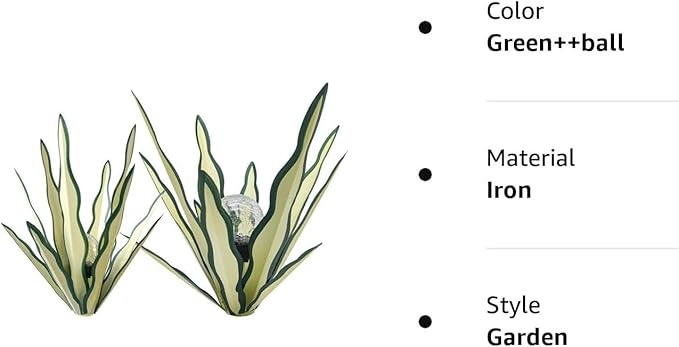 Metal Agave Plant Garden Art, 2 Pack Tequila Rustic Sculpture, Rustic Metal Agave Plants Garden Lawn Home Ornaments, for Yard Stakes, Garden Figurines, Outdoor Patio (2 PCS Green with Light)