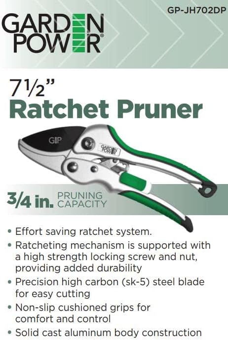 Premium Heavy Duty Ratchet Pruning Shears, Professional Hand Pruner Garden Tool, Ergonomic Grip, 8 Inch yard clippers, Quality Carbon Steel with Ratchet Mechanism, ideal for women, senior