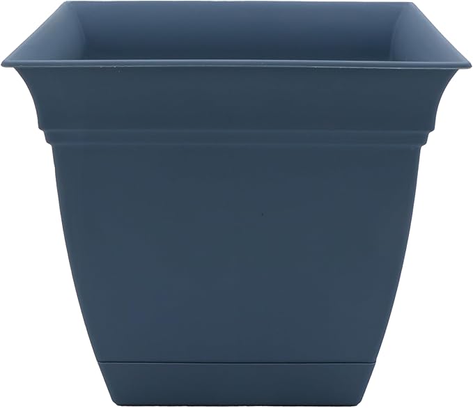 The HC Companies 6 Inch Eclipse Square Planter with Saucer - Indoor Outdoor Plant Pot for Flowers, Vegetables, and Herbs, Slate Blue