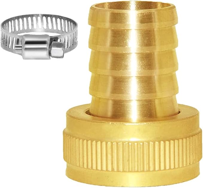 Joywayus 3/4" Barb x 3/4" Female GHT Thread Swivel Brass Garden Water Hose Pipe Connector Copper Fitting with Stainless Clamps House/Boat/Lawn/Power Wash/Irrigation (Pack of 2)