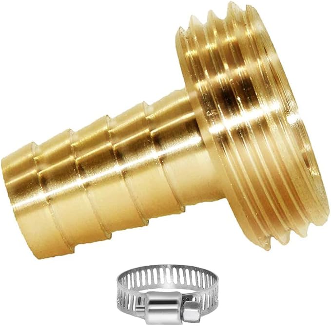 Joywayus Garden Hose Pipe Connector 3/8" Barb x 3/4" Male GHT Thread Brass Fitting with Stainless Clamps House/Boat/Lawn/Power Wash/Irrigation (Pack of 2)
