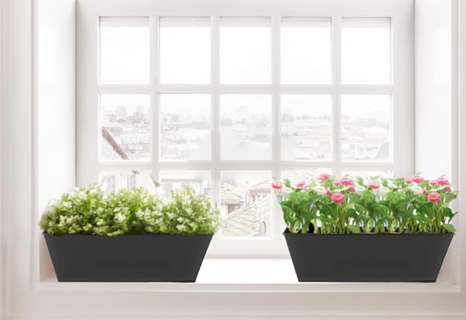 3 Pcs Large Hanging Flower Pots for Railing Or Fence 16 Inch Railing Planter Box for Any Balcony, Porch or Deck Countryside Style Window Planter Boxes Are Perfect to Herbs & Flowers for Garden (Black)