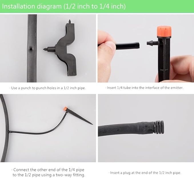 50pcs Drip Emitters for 1/4" Drip Irrigation Tubing, Adjustable 360 Degree Water Flow Drippers on 5" Arrow Stake, Garden Irrigation Drippers for (4-7mm) Watering System