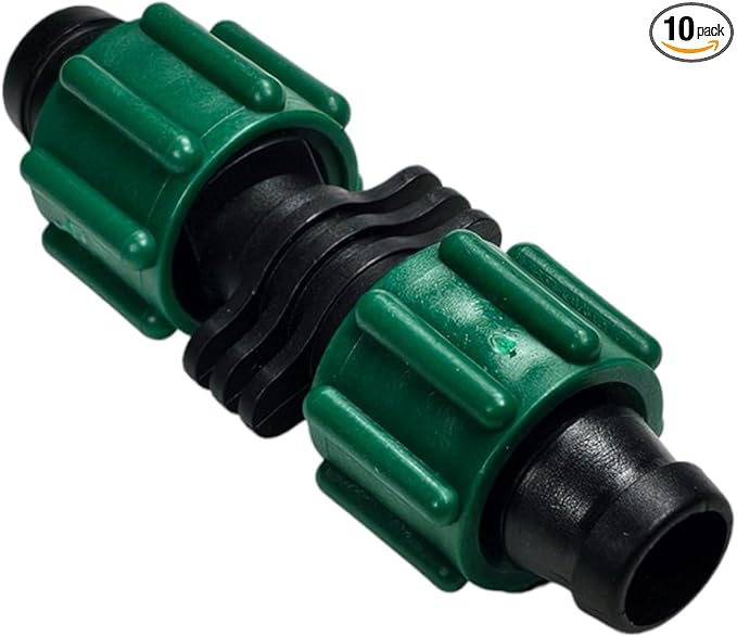 10-Pack USA Made - Premium Drip Tape Irrigation Tubing Coupling (5/8" or .625" - .645") Universal Perma-Loc Connector Barbed Locking Fitting - Fits All Brands 16mm Drip Tape AG Tubing