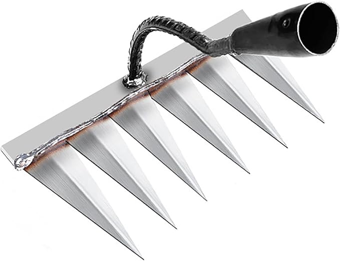 Iron Rake for Gardening and Weeding - Heavy Duty Garden Tool, Carbon Steel Hand Rake for Sturdy Dethatching, Heavy Duty Rake 6 Toothed Steel (Without Stick)