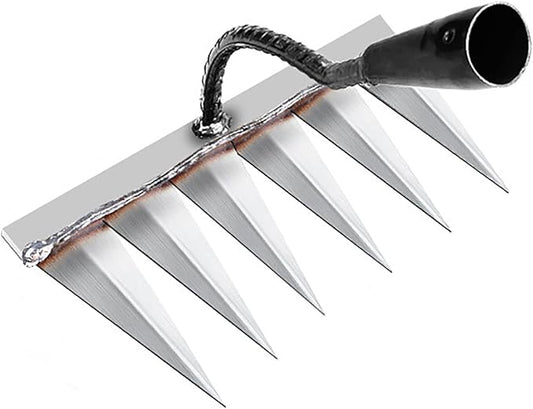 Iron Rake for Gardening and Weeding - Heavy Duty Garden Tool, Carbon Steel Hand Rake for Sturdy Dethatching, Heavy Duty Rake 6 Toothed Steel (Without Stick)