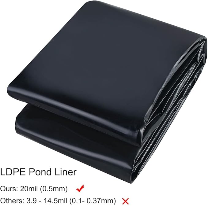 Pond Liner, 20 Mil 7 x 10 Feet Pond Liners for Outdoor Ponds, Black LDPE Fish Pond Liner for Small Ponds, Streams Fountains and Garden Waterfall