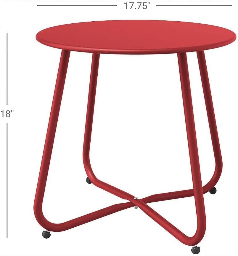 Dark Red Patio Side Table, 18" Weatherproof Steel Outdoor Indoor Side Table for Garden, Balcony, Pool & Tailgate, Rust-Resistant Lightweight Portable Patio End Table