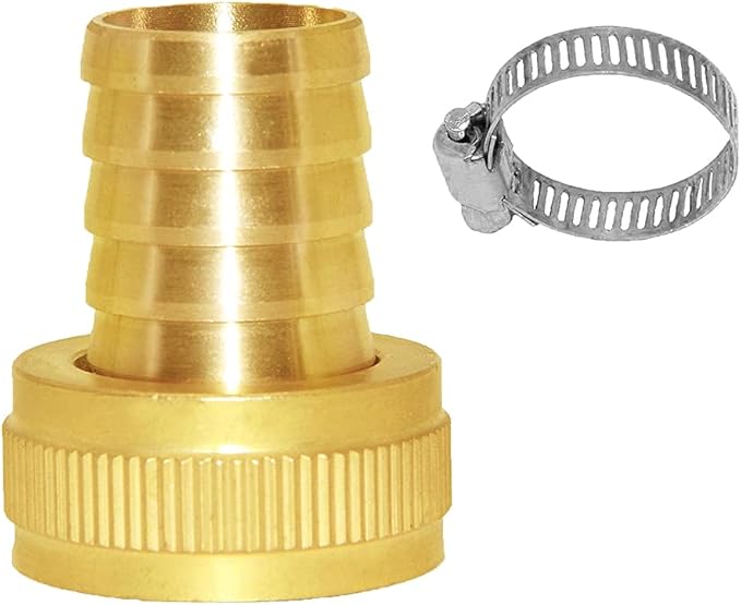 Joywayus Garden Hose Pipe Connector Brass Fitting 3/4" Barb x 3/4" GHT Female Thread Swivel Round Fitting with Stainless Clamp House/Boat/Lawn/Power Wash/Irrigation