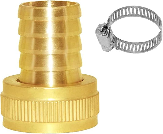 Joywayus Garden Hose Pipe Connector Brass Fitting 3/4" Barb x 3/4" GHT Female Thread Swivel Round Fitting with Stainless Clamp House/Boat/Lawn/Power Wash/Irrigation