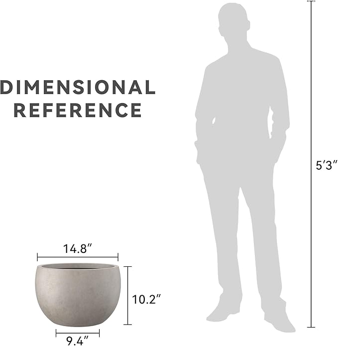 Kante 15.7" Dia Round Concrete Planter, Outdoor/Indoor Large Bowl Plant Pots with Drainage Hole and Rubber Plug for Garden Patio Balcony Home, Weathered Concrete