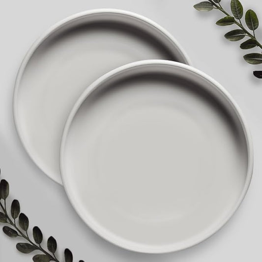 Willowy 2 Pack 9 Inch Matte White Ceramic Plant Drainage Trays, Indoor Use