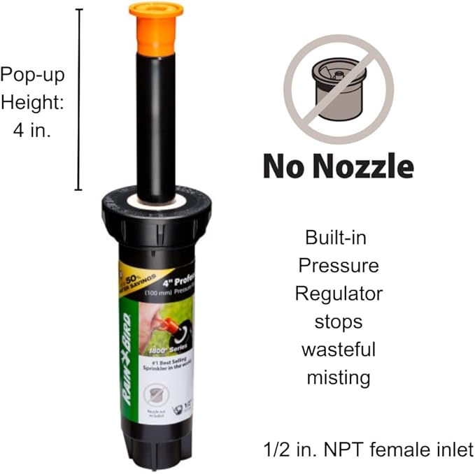 Rain Bird 1804LNPRS Pressure Regulating (PRS) Professional Pop-Up Sprinkler, Body Only No Nozzle, 4" Pop-up Height