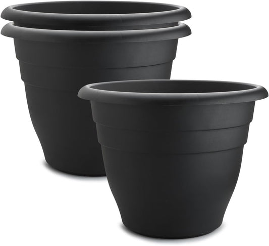 3-Pack 20 Inch Large Plastic Plant Pots for Outdoor, Heavy Duty Extra Large Deep Garden Planter with Drainage Holes, Sturdy Textured Black Flower Pot for Trees, Shrubs, Patio, Lawn