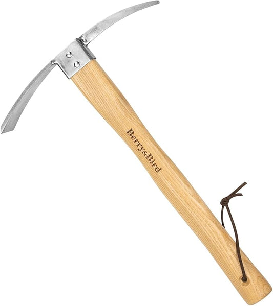 Berry&Bird Gardening Pick Axes, Stainless Steel Pickaxe Mattock Hoe with Wooden Handle, Heavy Duty Pick Axe Hand Tool for Transplanting Digging Planting Loosening Soil Camping or Prospecting