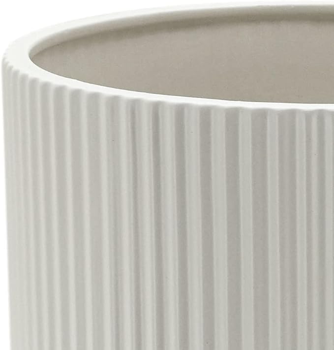 Amazon Basics Fluted Ceramic Round Planter, 10-Inch, White