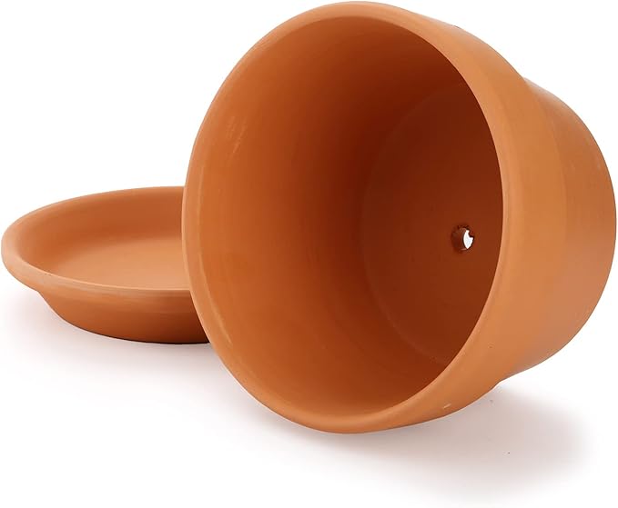 Suwimut 4 Pack Terracotta Pots with Saucer, 6 Inch Large Terra Cotta Plant Pot with Drainage Hole, Clay Flower Planter Pot with Tray for Indoor Outdoor Plant