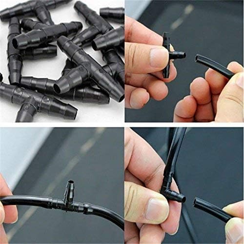 One Stop Outdoor 100 Pack Barbed 1/4in Drip Tee Fitting, UV Resistant Hard Plastic, 3-Way Connector, Fits 0.140/0.170 ID Tubing