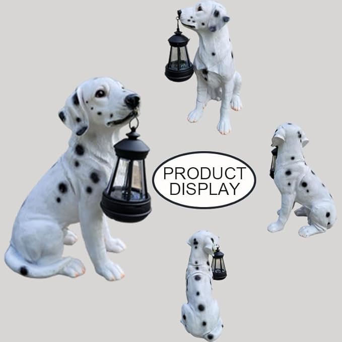 NASKY The Resin Handicraft Solar - Powered Hanging Lamp in The Shape of A Simulated Puppy of The Courtyard is Suitable for Places Such As Courtyards, Gardens and Balconies (Spotted Dog)
