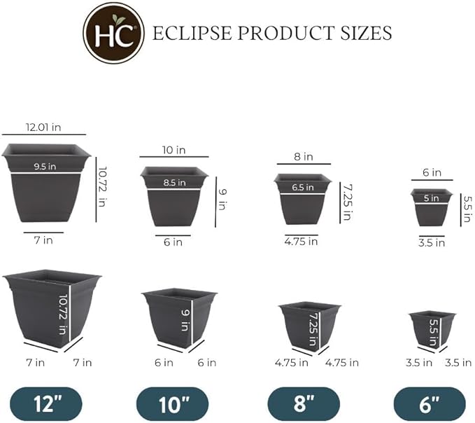 The HC Companies 12 Inch Eclipse Square Planter with Saucer - Indoor Outdoor Plant Pot for Flowers, Vegetables, and Herbs, Warm Gray