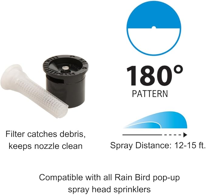 Rain Bird 15HC1 Spray Nozzle, 180° Half Circle Pattern, 8' - 15' Spray Distance