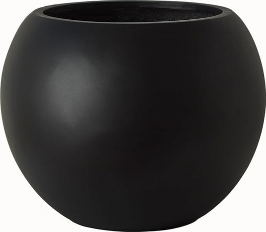 13.5 H x 17" Dia (12" Pot Opening) Black Round Fiberstone Planter with Drainage Hole, Indoor/Outdoor Large Plant Pot for Home Patio Garden, Ideal for Large Plants