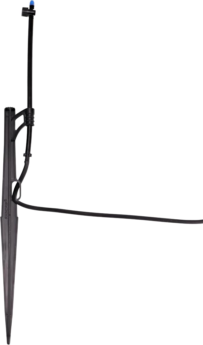 Raindrip 172CPUB, Adjustable Flow Micro Sprinkler Assembly, Half-Circle Pattern, Fan Spray, 1/4" Clamp N Pierce Inlet, Riser and 13" Stake, for Drip Irrigation Gardening Systems, Black/Blue(Pack of 1)