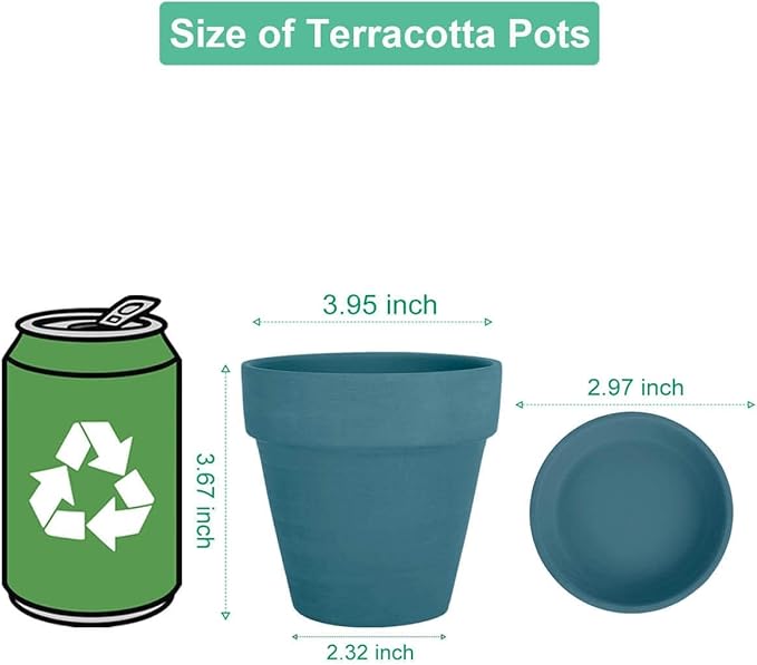 vensovo 4 Inch Small Steel Blue Terracotta Plant Pots with Saucer - 6 Pack Clay Flowerpots with Drainage, Great for Indoor Outdoor Plants, Crafts, Wedding Favor