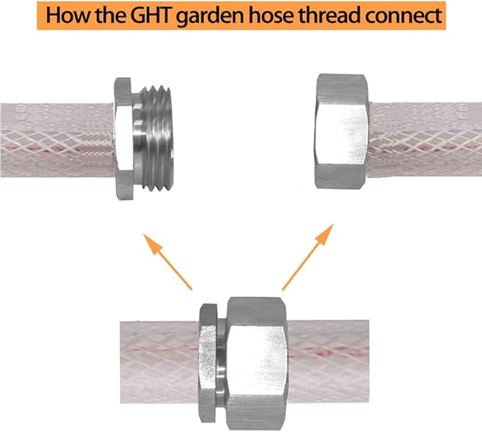 Stainless 3/8" Hose Barb x 3/4" Male GHT Garden Water Hose Connector Repair Fitting for Boat Lawn Power Wash Irrigation