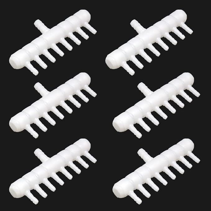 Rake-shaped hose joint air discharge diverter, Plastic Barb Hose Fitting Connector, 8-Way Outlet Air Line Pump Tubing Splitter Water Flow Divider, for Aquarium Garden Agricultural Irrigation（6Pcs）