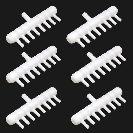 Rake-shaped hose joint air discharge diverter, Plastic Barb Hose Fitting Connector, 8-Way Outlet Air Line Pump Tubing Splitter Water Flow Divider, for Aquarium Garden Agricultural Irrigation（6Pcs）