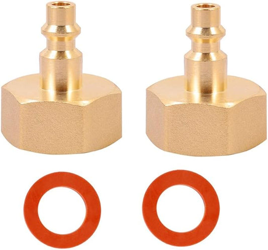 Air Compressor 1/4" Quick Connect Plug To GHT 3/4" Garden Hose Faucet Blow Out Adapter Fitting For Winterize Sprinkler Systems, RV, Camper, Outdoor Plumbing, Garden Hose 2PCS(FEMALE)