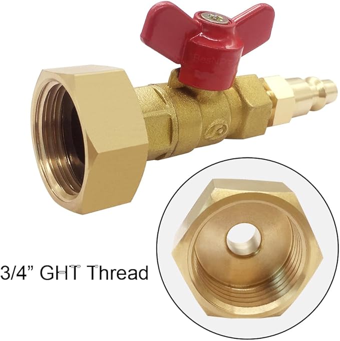 RV Winterize Blowout Ball Valve Adapter with 1/4" Quick Connect Plug and 3/4" GHT Male/Female for Garden Water Hose Boat Camper Trailer Sprinkler Systems Irrigation