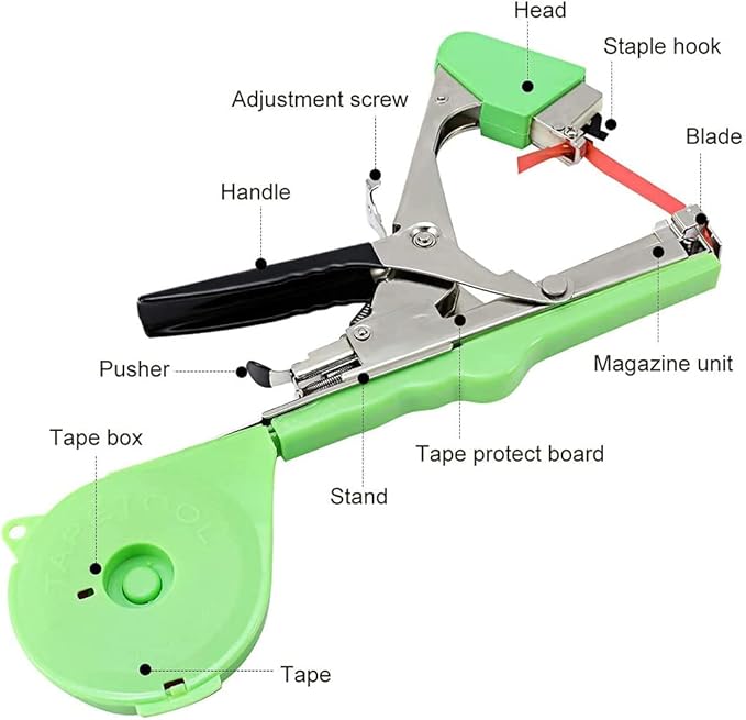 Plant Tying Machine Tool,Plant Tape Gun with 10000pcs Staples 20 Rolls Tape and Replacement Blade for Grapes,Raspberries,Tomatoes and Vining Vegetables Tying Tool(Green)