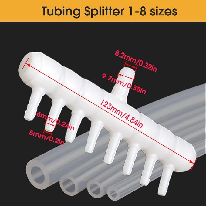 Rake-shaped hose joint air discharge diverter, Plastic Barb Hose Fitting Connector, 8-Way Outlet Air Line Pump Tubing Splitter Water Flow Divider, for Aquarium Garden Agricultural Irrigation（6Pcs）