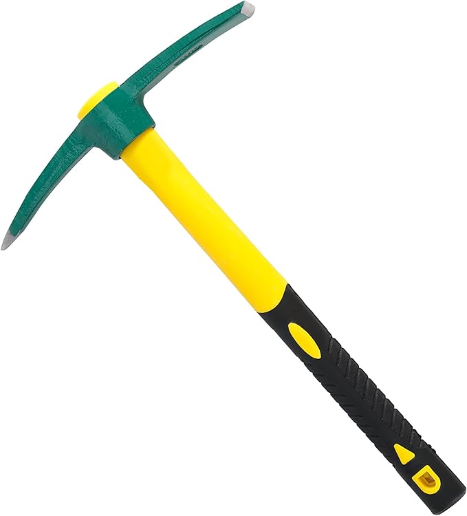 Pick Mattock Hoe Heavy Duty, Gardening Hand Pick with 15 Inch Shock Absorption Rubber Handle and Forged Head, Pick Axe Hand Tool for Digging Weeding Prospecting Camping