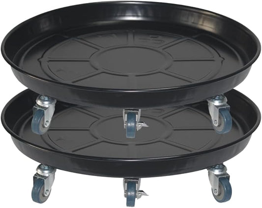 Round Plant Stand with Lockable Wheels, Heavy Duty for Indoor Outdoor, Large Rolling Dolly Planter Caddy on Casters to Carry Potted Flower Pot, Round Metal Tray NO Holes, Black