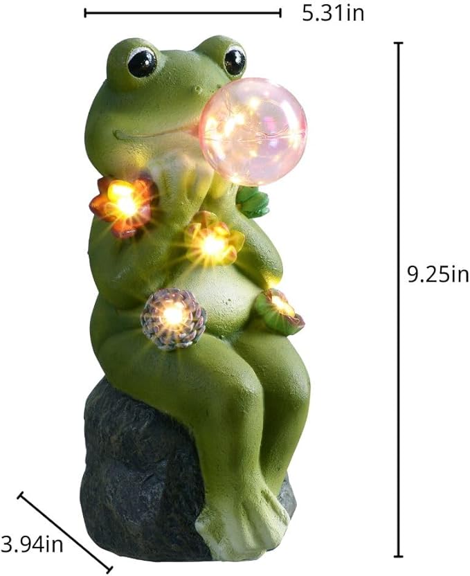 Solar Light Sitting Frog Decoration 5 Warm LEDs Light Sensor for Auto Switch On/Off Outdoor Figurine Lights Colorful IP44 Bubble Ball for Outdoor Décor Housewarming Gift Halloween(RJ-24010A)