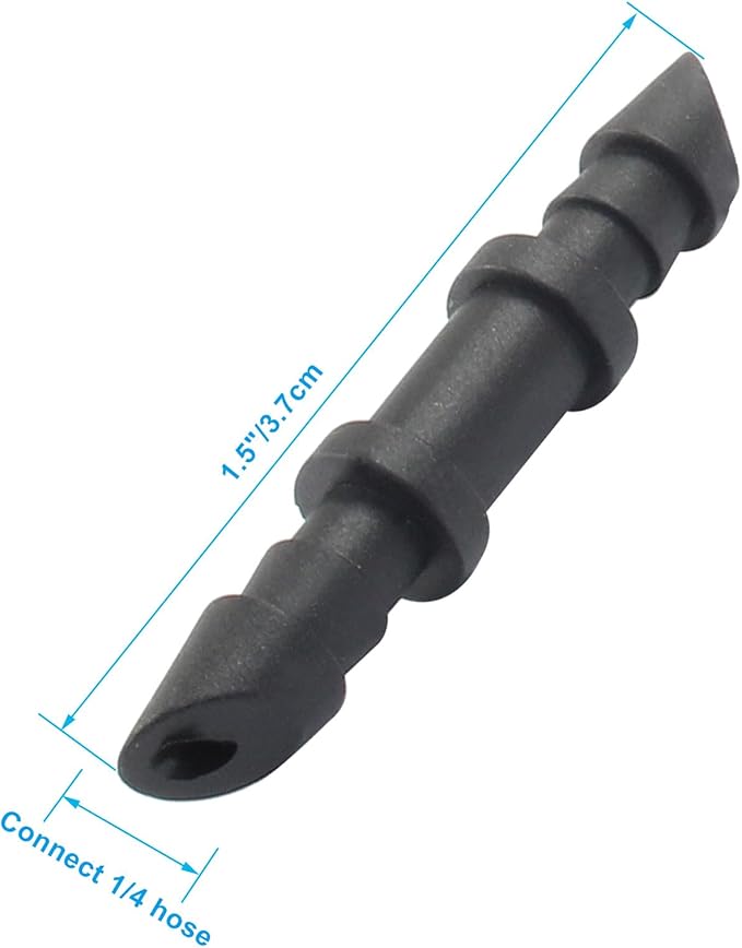 300 Pcs Barbed Connectors Drip Irrigation Fittings, 1/4 Inch Drip Irrigation Coupling, Straight Coupling/Single Barbed Coupling Fittings for Universal 1/4 Inch Irrigation Tubing (Black)