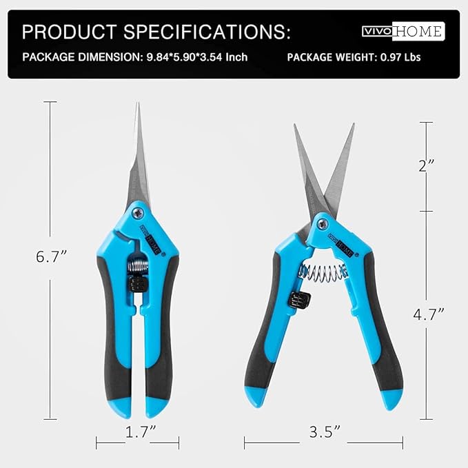 VIVOHOME Gardening Hand Pruner with Straight Stainless Steel Blades Non-stick Pruning Shear Bonsai Cutter Blue for Potting (Pack of 10)