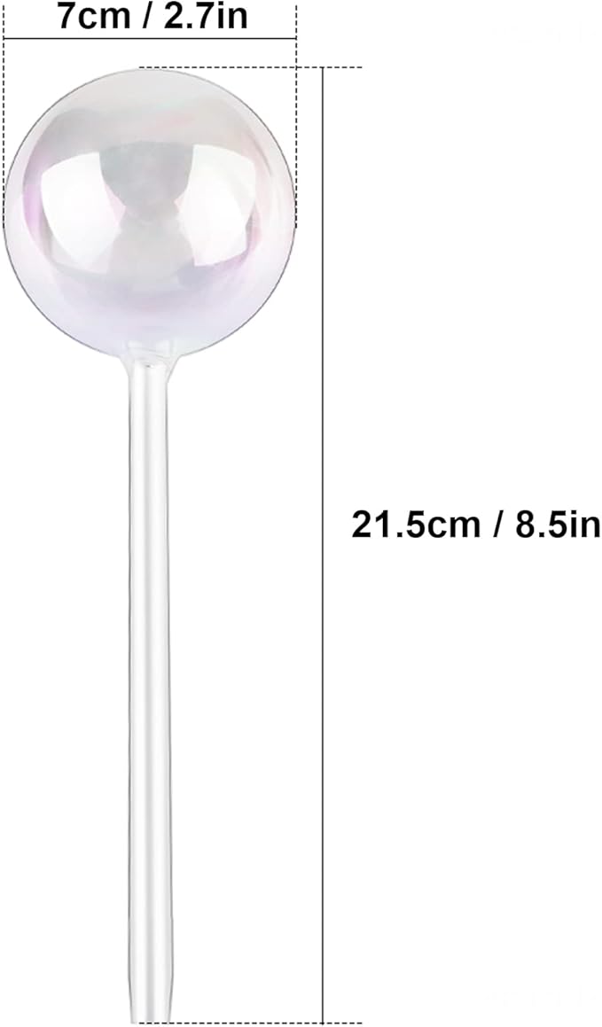 [2 PCS] Light Iridescent Rainbow Gradient Color Clear Glass Self-Watering System Spikes, Automatic Plant Waterer Bulbs