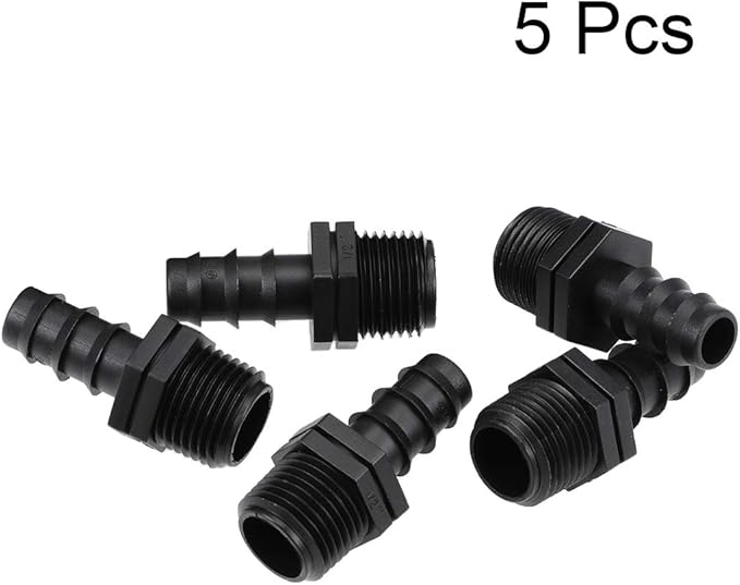 uxcell Barb Drip Pipe Connector 1/2 BSPT Male Thread 16PE Hose Fitting for Garden Agricultural Irrigation System, Plastic 5pcs