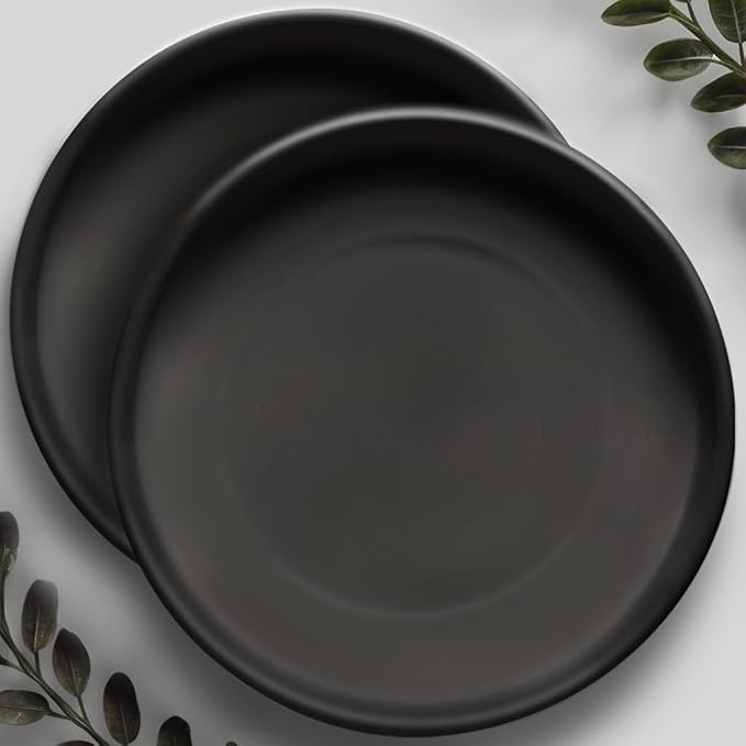 Willowy 12 Inch Black Ceramic Plant Saucer (2 Pack) - Plant Drip Trays for 9-11 Inch Planters,Plant Saucers for Indoors,Plant Trays for Pots,Plant Pot Saucers,Plant Water Tray,Plant Dish Saucer