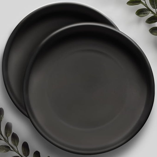 Willowy 12 Inch Black Ceramic Plant Saucer (2 Pack) - Plant Drip Trays for 9-11 Inch Planters,Plant Saucers for Indoors,Plant Trays for Pots,Plant Pot Saucers,Plant Water Tray,Plant Dish Saucer