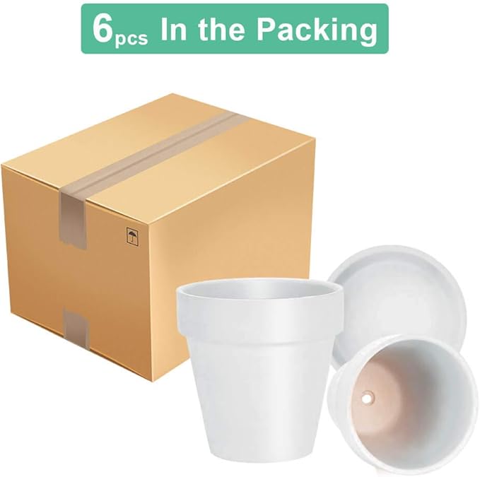 vensovo 4 Inch White Terracotta Plant Pots with Saucer - 6 Pack Clay Flower Pots with Drainage, Great for Plants, Crafts, Wedding Favor