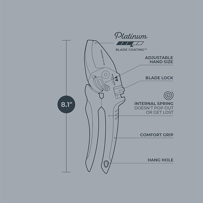 Woodland Tools Co. Heavy Duty Adjustable Anvil Pruning Shears, Gardening Hand Pruner, Stem Cutter, Branch Trimmer, for Dry Dead Growth (05-2004-100)