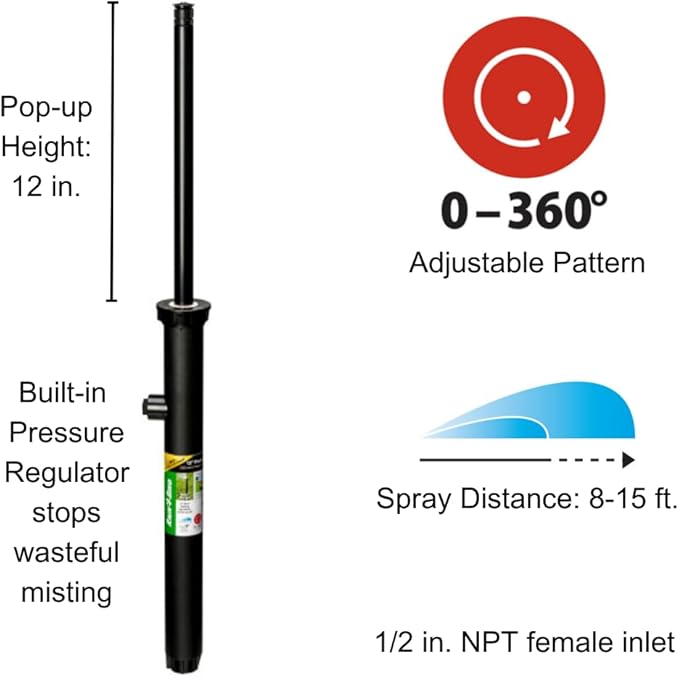 Rain Bird 1812APPRS Pressure Regulating (PRS) Professional Pop-Up Sprinkler, Adjustable 0° - 360° Pattern, 8' - 15' Spray Distance, 12" Pop-up Height