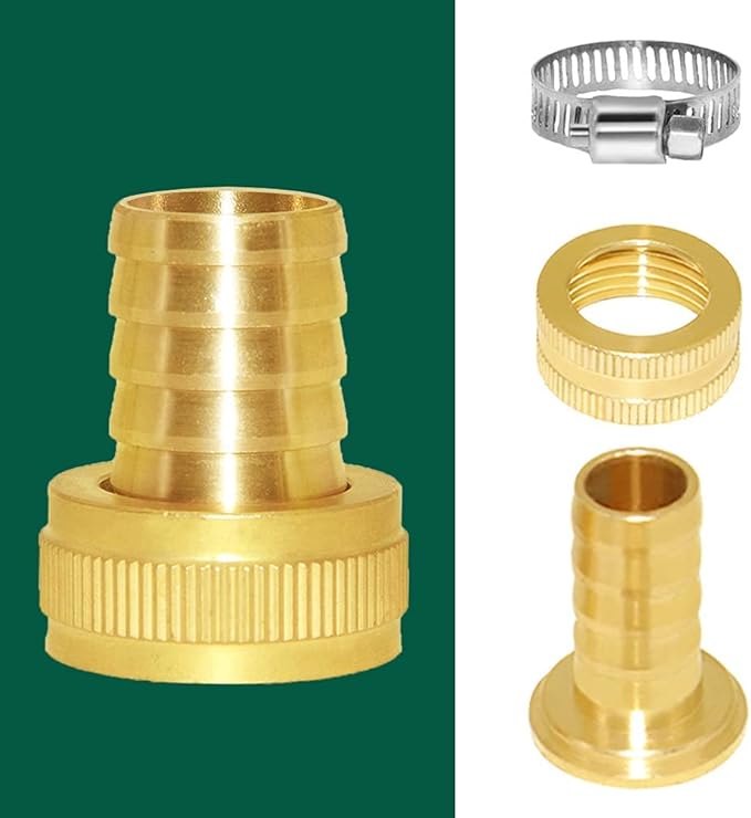 Joywayus 3/4" Barb x 3/4" Female GHT Thread Swivel Brass Garden Water Hose Pipe Connector Copper Fitting with Stainless Clamps House/Boat/Lawn/Power Wash/Irrigation (Pack of 2)