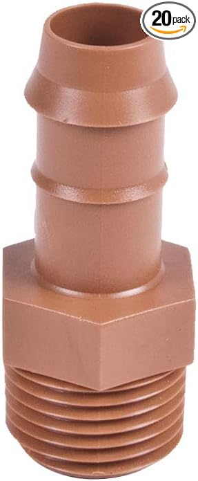 20-Pack USA Made - Drip Irrigation Brown Barbed Adapter Coupling Fittings - Fits 1/2” Inch, 17mm .600” ID Drip Tubing - Made In The USA