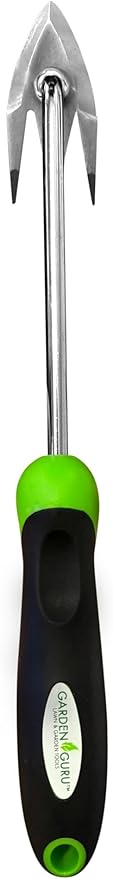 Garden Guru Root Weeder Tool with Ergonomic Handle - Stainless Steel Weed Puller for Planting, Weeding, Flower and Vegetable Care in Lawn Garden Yard | Rust Resistant